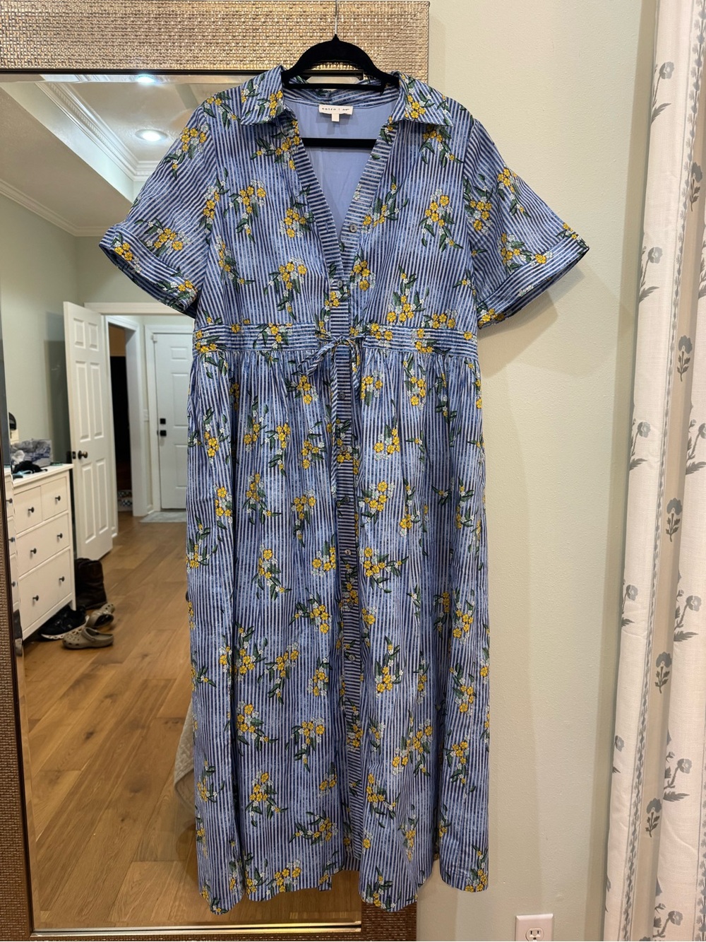 entro Blue Striped Maxi Dress with Yellow Floral Print